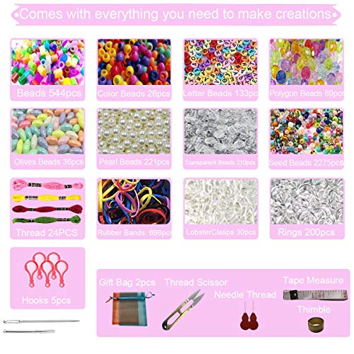 3509 Kit de cuentas para hacer pulseras de la amistad,Kits para hacer bisutería,hilo de bordar,cuentas de mini cuentas de vidrio,Kit de Fabricación de Joyas,DIY de cuentas artesanales para adultos