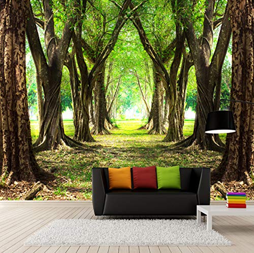 3D Murales Papel Pintado Pared Calcomanías Decoraciones Modern Home Decor Tree Green Boulevard Sala De Estar Sofá Dormitorio Lado De Fondo Art º Los Niños Habitación (W)300X(H)210Cm