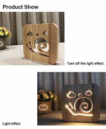 3D-Night Light Talla Hueca De Madera,Caracol Animal R Forma De Lámpara De Mesa De Cantos,Mesita De Luz Regalo Creativo ,Simple Superficie Lisa Escultura,Salón Dormitorio Luz Regalo Para La Decoraci