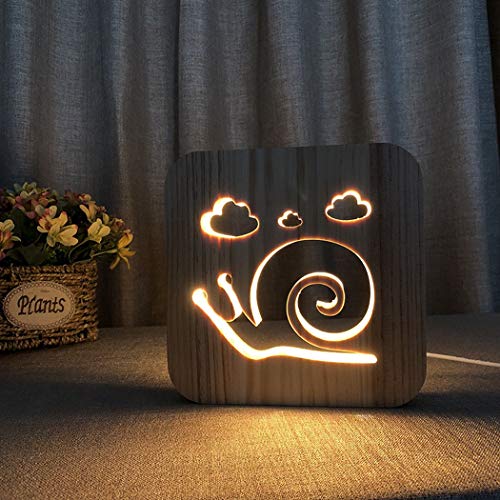 3D-Night Light Talla Hueca De Madera,Caracol Animal R Forma De Lámpara De Mesa De Cantos,Mesita De Luz Regalo Creativo ,Simple Superficie Lisa Escultura,Salón Dormitorio Luz Regalo Para La Decoraci