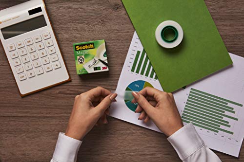 3M Scotch Magic - Dispensador de cinta adhesiva, portarrollos de sobremesa con 3 rollos de Scotch Magic cinta adhesiva transparente 19 mm x 33 m, base antideslizante, color negro