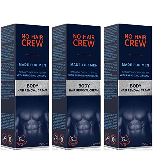 3x NO HAIR CREW Crema Depilatoria Corporal Premium Masculina – Hecha para Hombres, 3 X 200 ml
