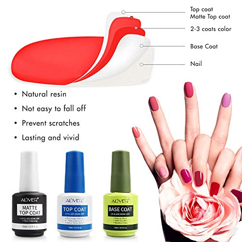 3x15ML Top coat y Base Coat Semipermanente Top Coat Mate Esmalte Semipermanente UV LED Kit Uñas de Gel Pintauñas Esmalte de Uñas Soakoff Manicura