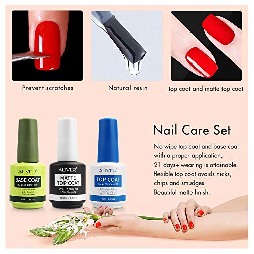 3x15ML Top coat y Base Coat Semipermanente Top Coat Mate Esmalte Semipermanente UV LED Kit Uñas de Gel Pintauñas Esmalte de Uñas Soakoff Manicura