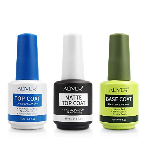 3x15ML Top coat y Base Coat Semipermanente Top Coat Mate Esmalte Semipermanente UV LED Kit Uñas de Gel Pintauñas Esmalte de Uñas Soakoff Manicura