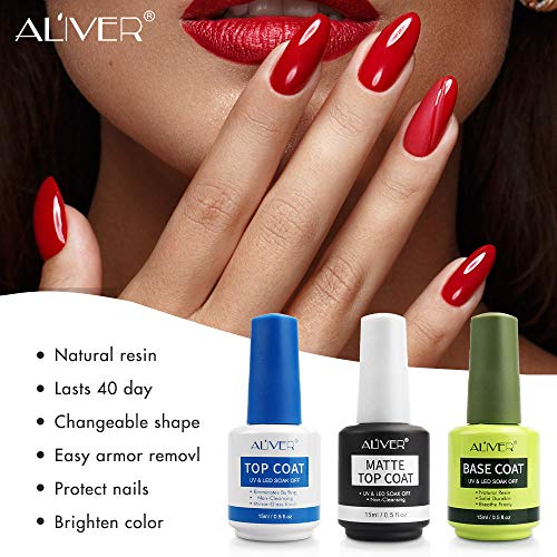 3x15ML Top coat y Base Coat Semipermanente Top Coat Mate Esmalte Semipermanente UV LED Kit Uñas de Gel Pintauñas Esmalte de Uñas Soakoff Manicura