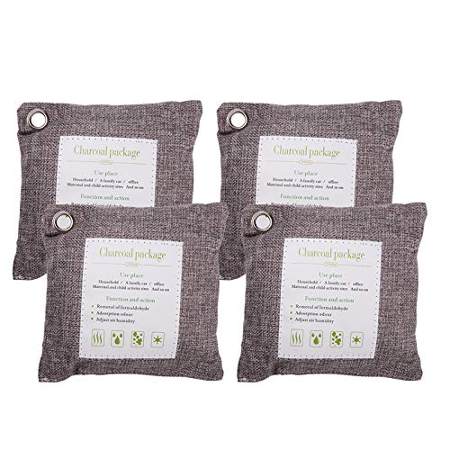 4 Bolsa de Carbón Activo De Bambú, Purificación de Aire, Bolsas de Carbón Activado, Bolsas de ambientador Natural, para Coche, Cocina, Refrigerador, Hogar, 4x200g