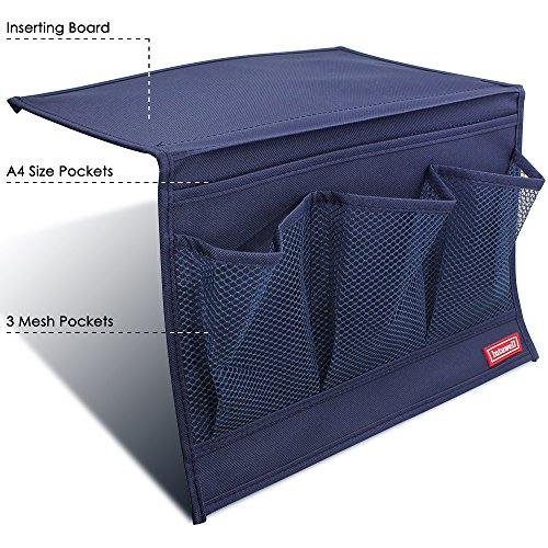 4 Bolsillo Organizador de Almacenamiento Lado de Cama, FineGood Conjunto de 2 Pack Sofá Caddy Cabinet para Teléfono Control Remoto Tableta Revista Auricular