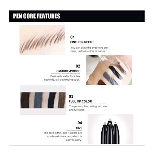 4 in 1 Lápiz de cejas impermeable Lápiz de maquillaje combinado Negro Gris Marrón oscuro Marrón claro Lápiz de cejas giratorio Fácil de colorear