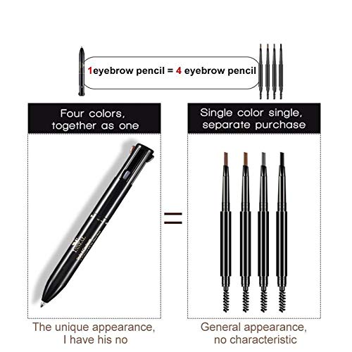 4 in 1 Lápiz de cejas impermeable Lápiz de maquillaje combinado Negro Gris Marrón oscuro Marrón claro Lápiz de cejas giratorio Fácil de colorear