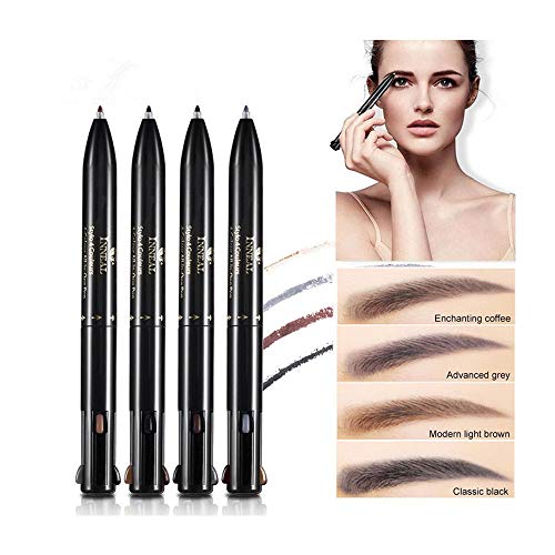 4 in 1 Lápiz de cejas impermeable Lápiz de maquillaje combinado Negro Gris Marrón oscuro Marrón claro Lápiz de cejas giratorio Fácil de colorear