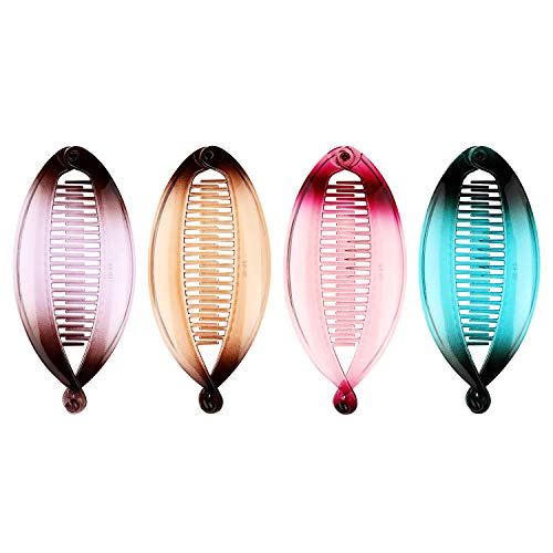 4 Pieces Banana Clips Fish Clips Banana Fish Combs Wide Tort Toned Comb Long Hair Clips Fish Grip Slide Size 14 cm for Ladies (Color Conjunto 3)