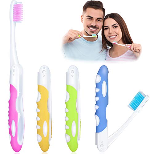 4 Piezas Cepillo de Dientes de Viaje Plegable Cepillos de Dientes Suaves Portátiles con Cepillos de Cerdas Suaves para Encías Sensibles (Rosa, Amarillo, Azul, Verde)