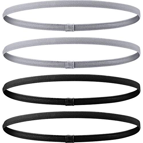 4 Piezas Diadema Deportiva Elástico Antideslizante Grueso Cinta de Pelo para Mujeres y Hombres (Negro, Gris)