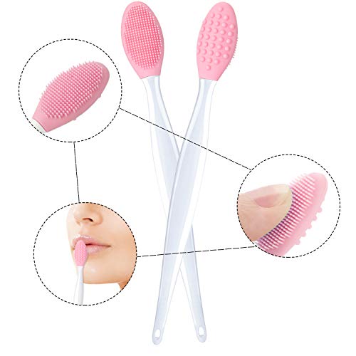 4 Piezas Herramienta de Cepillo de Labios Exfoliante de Silicona Pincel de Labios Suave de Doble Cara para Apariencia de Labios Más Suave y Completa (Rosa, Rojo, Verde, Amarillo)