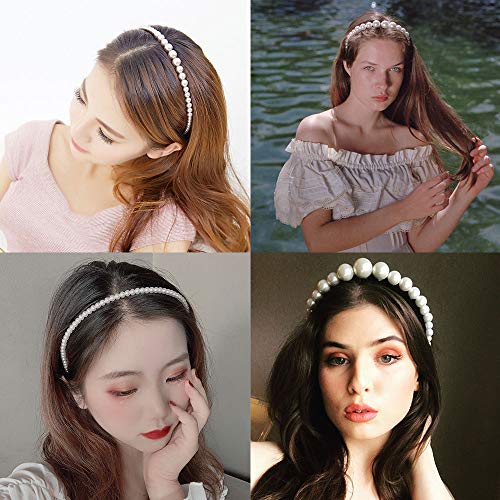 4 unidades de diademas de perlas para mujeres y niñas, de YuCool, elegantes perlas blancas, accesorios de estilo brillante con 4 clips de pelo de perlas para boda, cumpleaños, fiesta, San Valentín