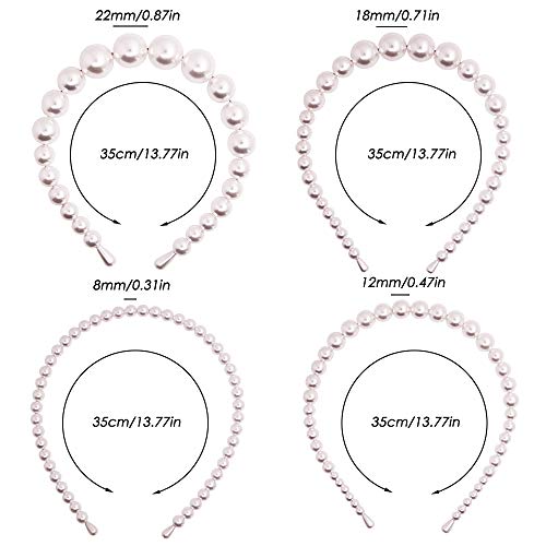 4 unidades de diademas de perlas para mujeres y niñas, de YuCool, elegantes perlas blancas, accesorios de estilo brillante con 4 clips de pelo de perlas para boda, cumpleaños, fiesta, San Valentín