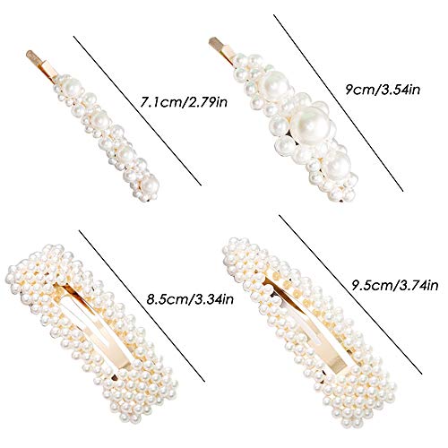 4 unidades de diademas de perlas para mujeres y niñas, de YuCool, elegantes perlas blancas, accesorios de estilo brillante con 4 clips de pelo de perlas para boda, cumpleaños, fiesta, San Valentín