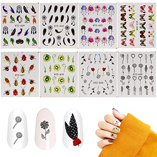40 Hojas Pegatinas Uñas, MWOOT Nail Art Stickers Elegante estampado de flores Nail Art calcomanías Nail Stickers