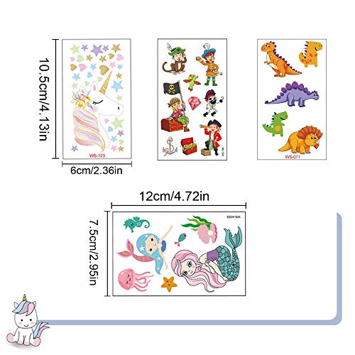 40 Hojas Tatuajes Temporales para Niños Niñas de Unicornios y Dinosaurio y Pirata y Sirena, Infantiles Tatuajes Temporales Regalo Perfecto para Cumpleaños de Niños Infantiles Fiesta (40pcs)