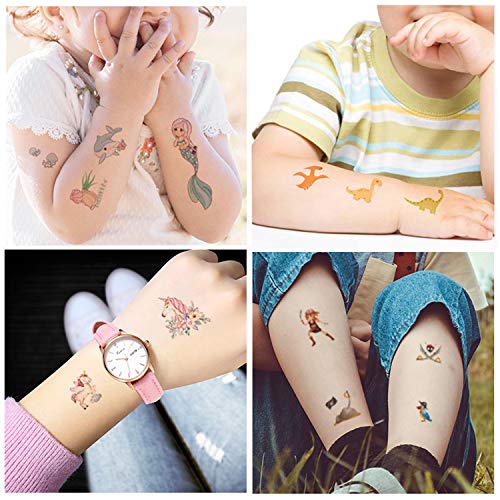 40 Hojas Tatuajes Temporales para Niños Niñas de Unicornios y Dinosaurio y Pirata y Sirena, Infantiles Tatuajes Temporales Regalo Perfecto para Cumpleaños de Niños Infantiles Fiesta (40pcs)