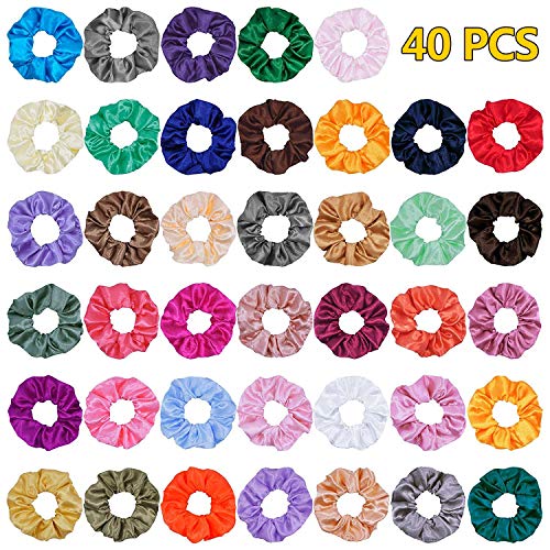 40 Piezas Scrunchies de Satén para Cabello, Glossy Hair Scrunchies Lazos Elásticos de Satén para el Cabello Ponytail Holder Headbands para Mujeres y Niñas, 40 Colores