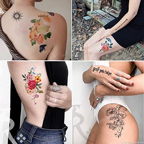 41 Piezas/lote Moda Tatuajes temporales Impermeables para hombres Mujeres Flores adultas Palabras Pegatinas y expresiones Arte corporal Tatuajes sexy Papel.
