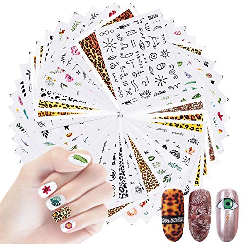 48 Hojas Nail Art Stickers Calcomanías de Manicura, 3D Pegatinas Uñas al Agua Decorativas, DIY Flores Clavo Arte Diseño Pegatinas, Etiquetas Engomadas Uñas para Mujeres Niñas Damas