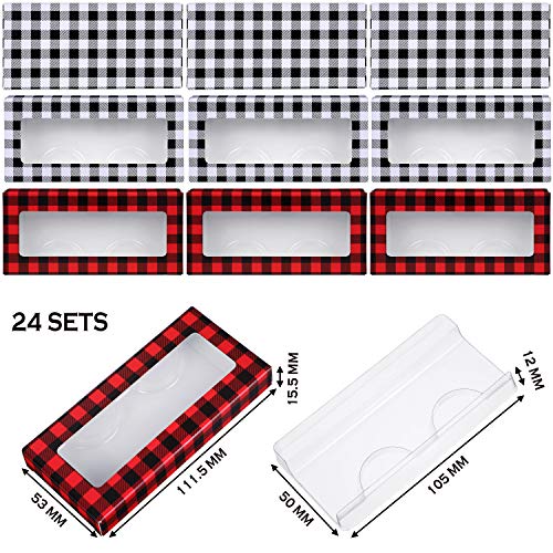 48 Piezas Set Caja Pestañas Postizas Vacía, 24 Cajas Embalaje Pestañas Soporte Pestañas Plástica Diseño Cuadros Búfalo Caja Almacenaje con 24 Bandejas Transparentes (Rojo y Negro, Blanco y Negro)