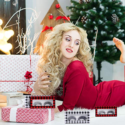 48 Piezas Set Caja Pestañas Postizas Vacía, 24 Cajas Embalaje Pestañas Soporte Pestañas Plástica Diseño Cuadros Búfalo Caja Almacenaje con 24 Bandejas Transparentes (Rojo y Negro, Blanco y Negro)