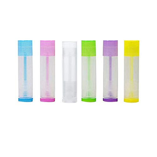 48 Piezas Tubo Bálsamo Labio,Contenedor de Bálsamo Labial Tubos Transparentes con Fondo de Torsión y Tapa,Tubo Ligero Plástico del Labio Vacío Envase de La Botella de La Barra de Labios (6 colores)