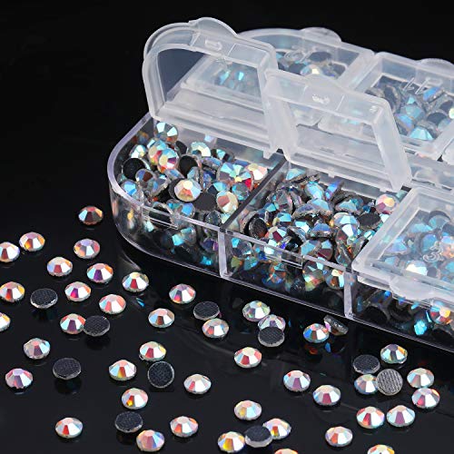 4800 Piezas de Piedras de Diamantes de Imitación Hot Fix Cristales Redondos Gemas Planas Piedras de Vidrio en Caja de Almacenamiento (Cristal AB)