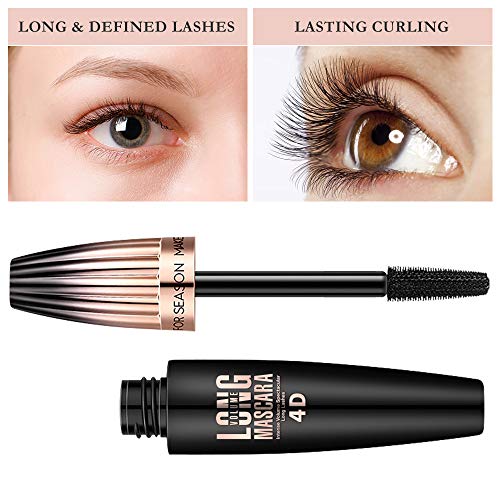 4D Silk Fiber Lash Mascara Impermeable Duradero Sin aglomeración Sin Manchas Más Largas Más Gruesas Pestañas Dramáticas Hipoalergénico Negro