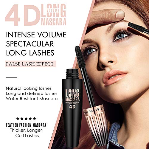 4D Silk Fiber Lash Mascara Impermeable Duradero Sin aglomeración Sin Manchas Más Largas Más Gruesas Pestañas Dramáticas Hipoalergénico Negro