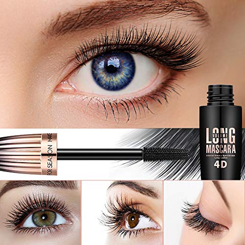 4D Silk Fiber Lash Mascara Impermeable Duradero Sin aglomeración Sin Manchas Más Largas Más Gruesas Pestañas Dramáticas Hipoalergénico Negro