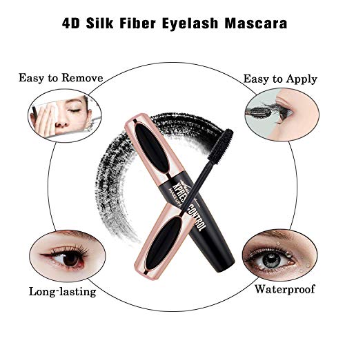 4D Silk Fiber Lash Mascara - USHION Impermeable Larga Duración Extensión Larga Pestañas Mascara con peine de Pestañas Libre Negro