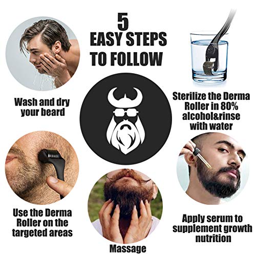 4Pcs Derma Roller - Kit de crecimiento de barba, rodillo de derma + spray de crecimiento de barba + aceite de suero para el crecimiento de la barba + bálsamo para barba, regalo para hombres