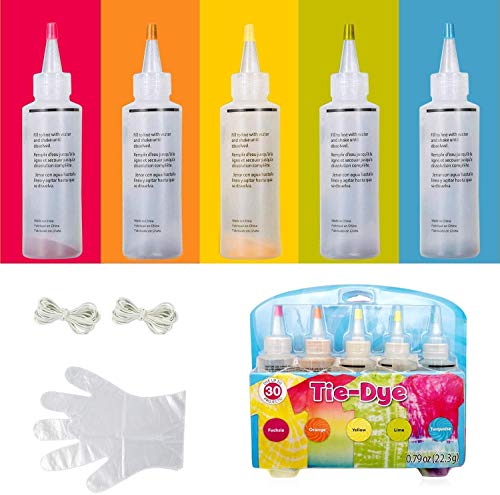 5 colores Tie Dye Kit,Kit de teñido permanente para teñir camisetas,camisa tela tinte con bandas de goma, guantes, Tinte Duministros No Tóxicos Moda de Bricolaje