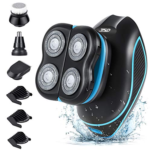 5 IN 1 Húmedo & Seco Afeitadora Electrica Hombre,5D Electrica Máquina de Afeitar,4 Cabezas Rotativa Afeitadora Para Barba,Afeitadora calva,Recortadora Barba,IPX7 Impermeable,sin Cable,USB Recargable