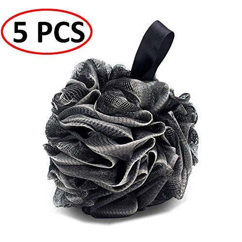 5 Pack Esponja de ducha de baño JollyJelly Malla de baño Loofahs Doble malla de cepillo de depurador corporal para mujeres Los hombres exfolian la piel limpia calmar la piel (60g/PCS)