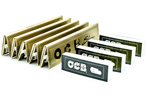 [5 Packs] OCB Gold Premium King Size Slim Rolling Papers with [4 Booklets] of OCB Rolling Tips