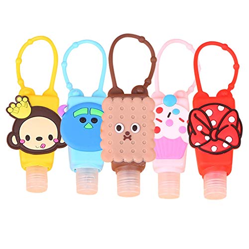 5 pcs Cute Botellas de Viaje Portátiles para niños, Contenedor Desinfectante de Manos a Prueba de Fugas Rellenable Botellas Vacía para Jabón Líquido Champús Lociones (A)