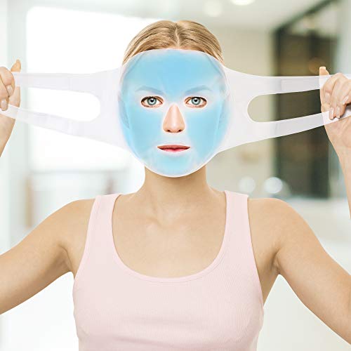 5 Piezas - Máscara de Gel Facial Frio, Antifaz Refrescante - Reutilizable - Use Calor o Frío para Aliviar el Dolor, Ojos Hinchados, Ojeras, Dolores de Cabeza, Migrañas, Resacas, Fiebre, etc.