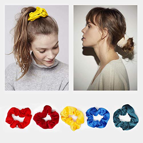50 Colores Scrunchies Terciopelo, Fansteck Velvet Coleteros de Tela Gomas de Pelo Vsco Girl Hair Scrunchies, Lazos Multicolor Bandas Elásticos para Cabello, Accesorio de Peinado para niñas, mujer