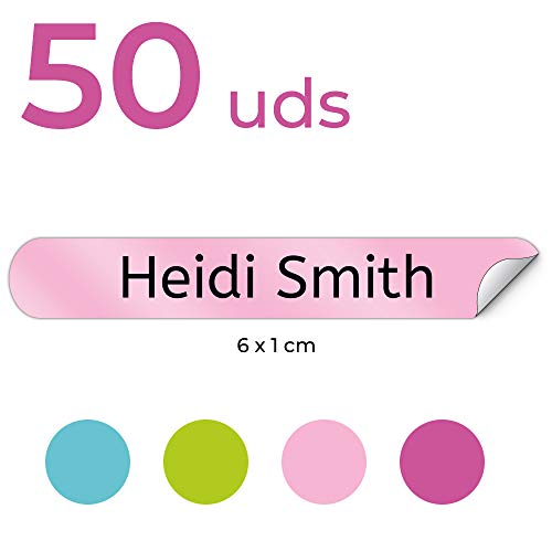50 Etiquetas Adhesivas Personalizadas para marcar objetos, libros, fiambreras, etc. Medida 6 x 1 cm. Color 9