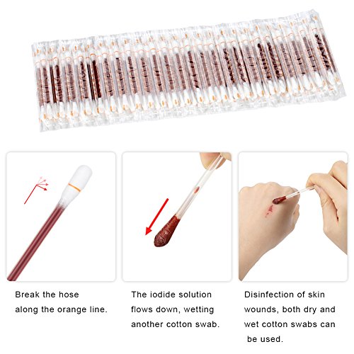 50 pcs Punta de algodón doble Desechables de algodón yoduro desinfectante de yodo