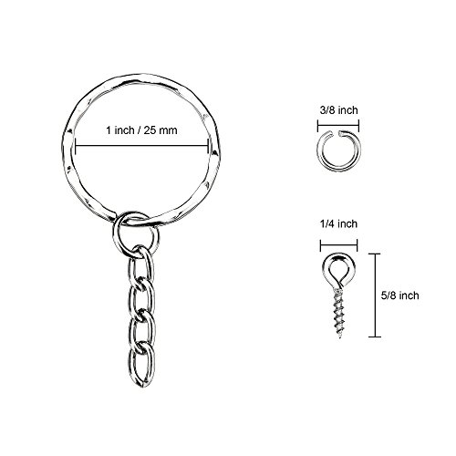 50 Piezas de Anillo de Llave Anilla de Llavero Separado con Cadena de Enlace, 50 Piezas de Anilla de Salto Abierta y 50 Piezas de Pasador de Ojo con Tornillo para Manualidades, 25 mm de Diámetro