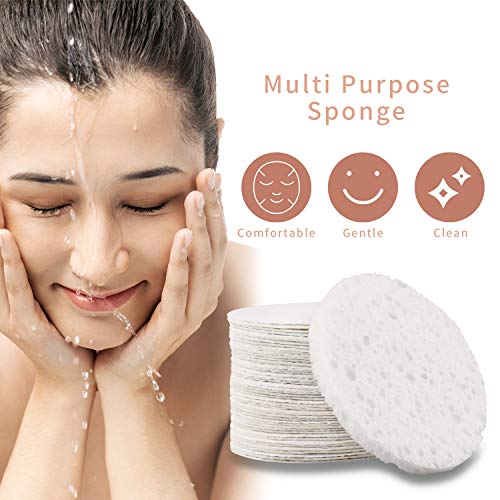 50-Unidades Esponjas Faciales Compactas, Esponjas Faciales Blancas de Celulosa de GAINWELL, Esponjas Spa Cosméticas 100% Naturales Para Limpieza Facial, Exfoliantes, Desmaquillantes