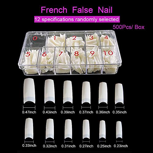 500 Piezas Natural Uñas Francesa Falsas Artificiales de Acrílico Puntas de Uñas de Manicura con Caja para Mujeres Chicas