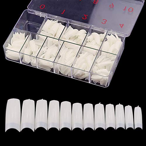 500 Piezas Natural Uñas Francesa Falsas Artificiales de Acrílico Puntas de Uñas de Manicura con Caja para Mujeres Chicas